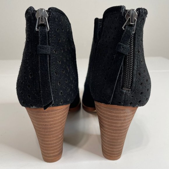 Marc Fisher Suede Ankle Bootie Stacked 3 1/2" Heel Laser Cut Zip Back - Picture 4 of 11